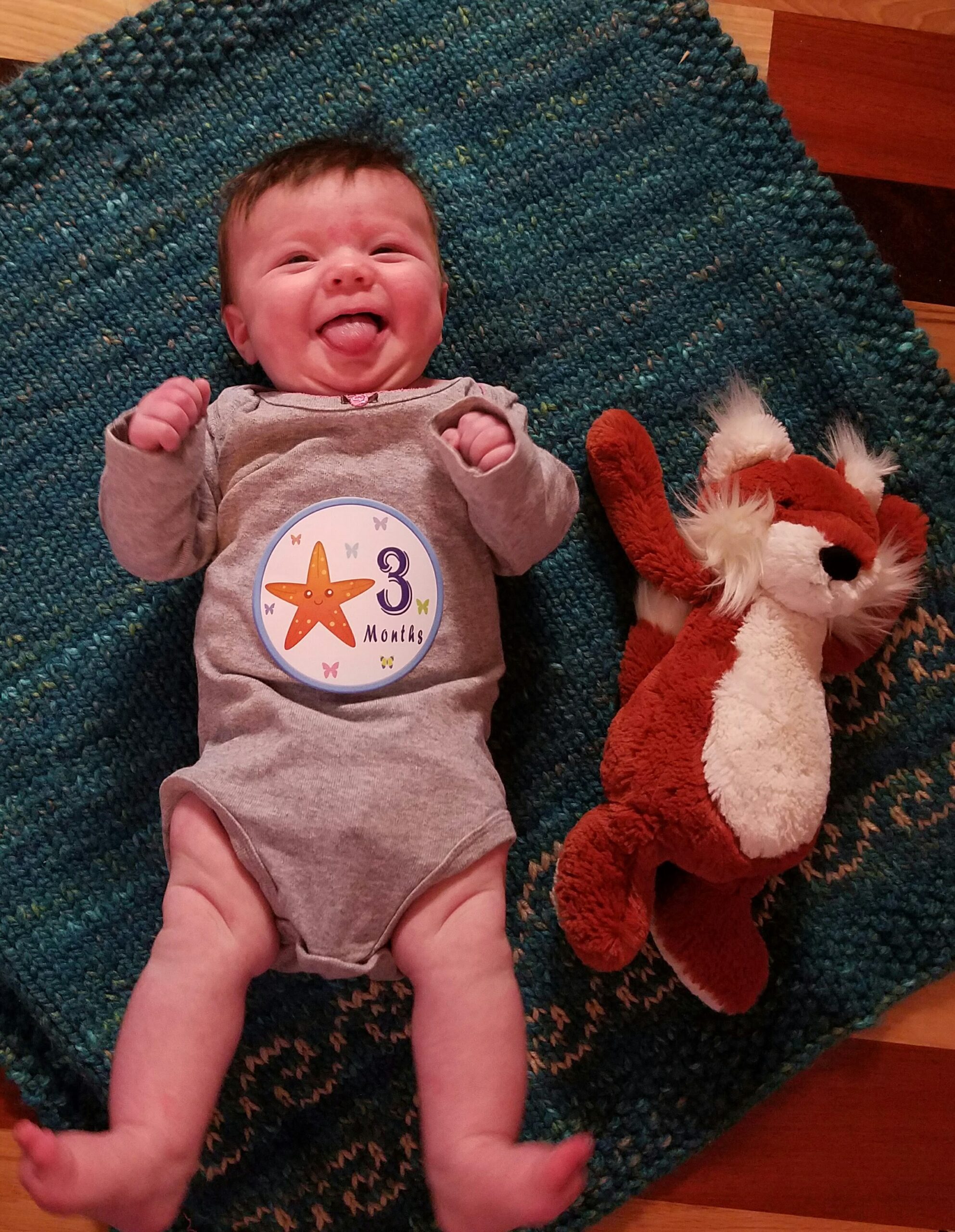 A happy baby: Sofie at three months old.