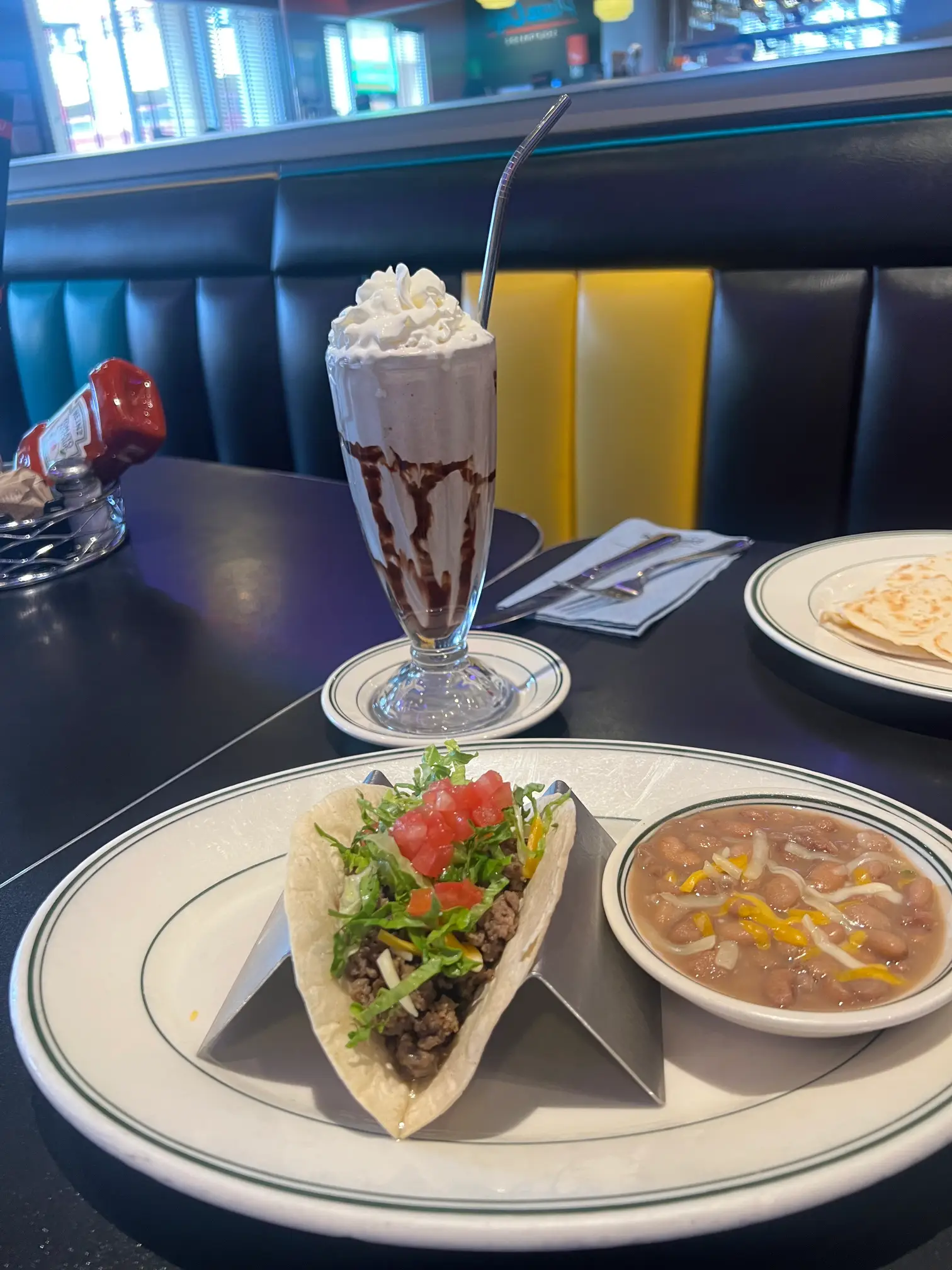 Beef taco and milshake