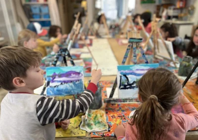 students working on their artwork