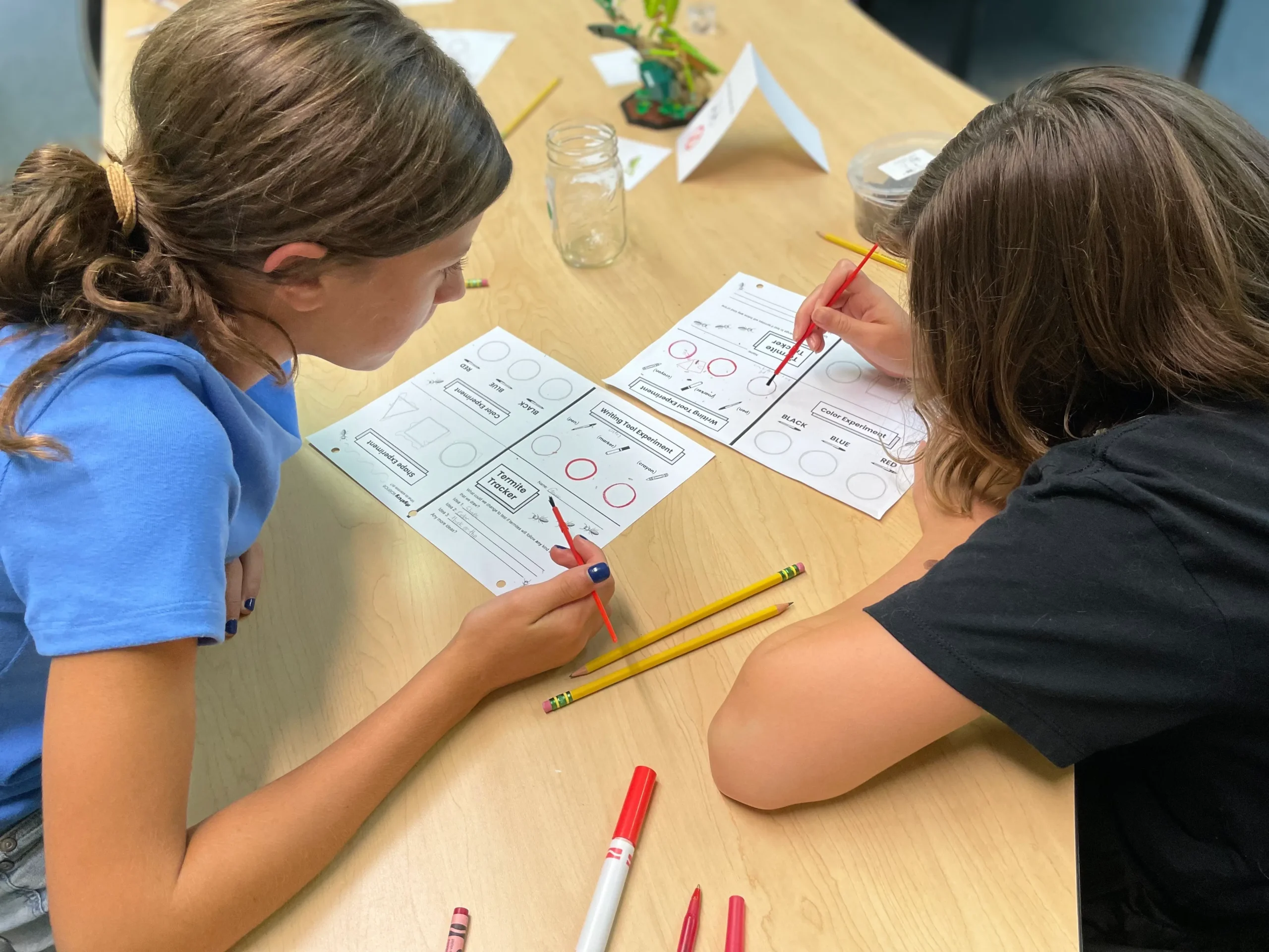 Middle school students work together on assignments.
