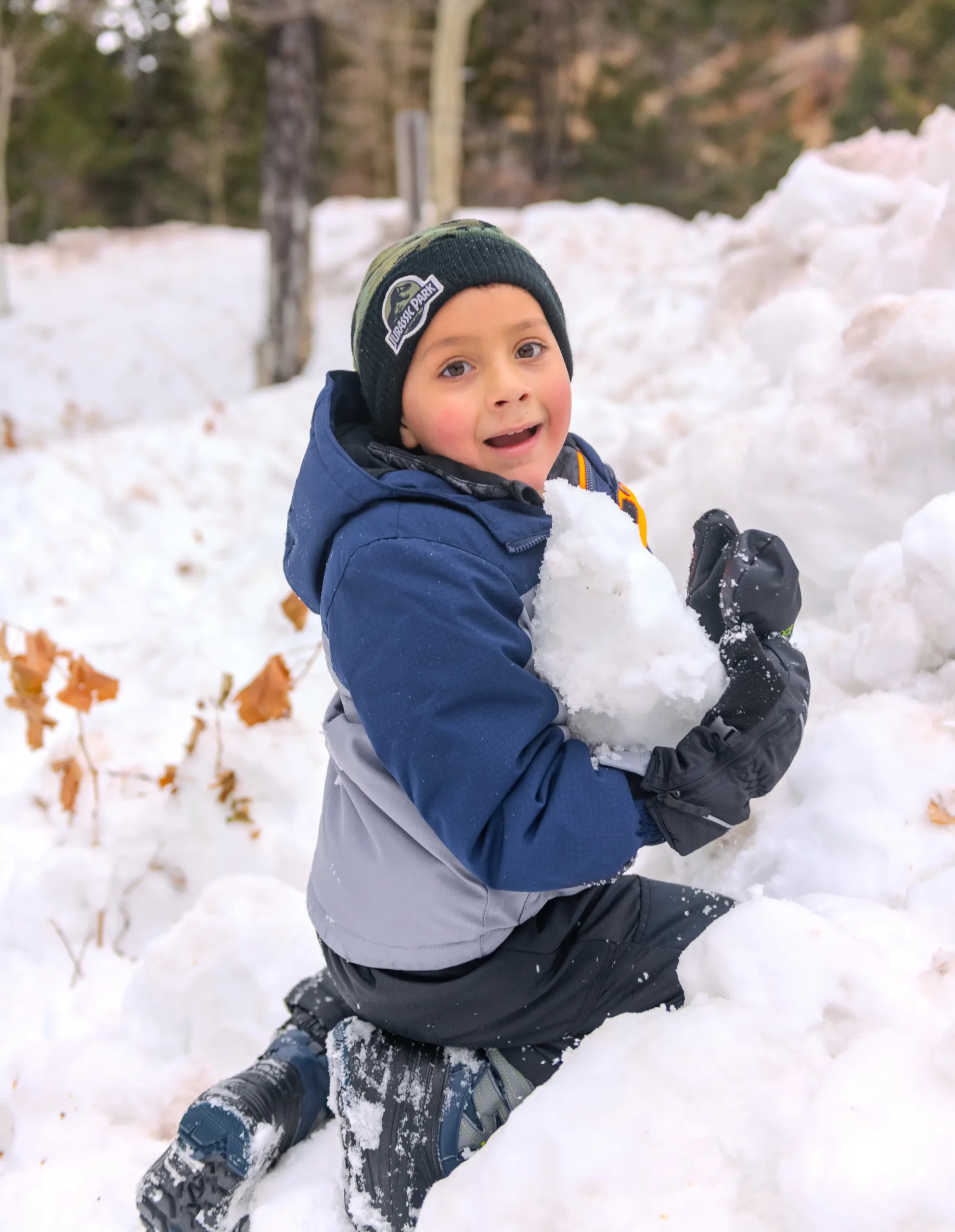 Young boy playing in the snow